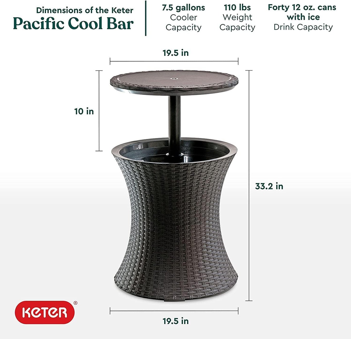 Pacific Cool Bar Outdoor Patio Furniture and Hot Tub Side Table with 7.5 Gallon Beer and Wine Cooler, Espresso Brown - NYLAH'SGLAM