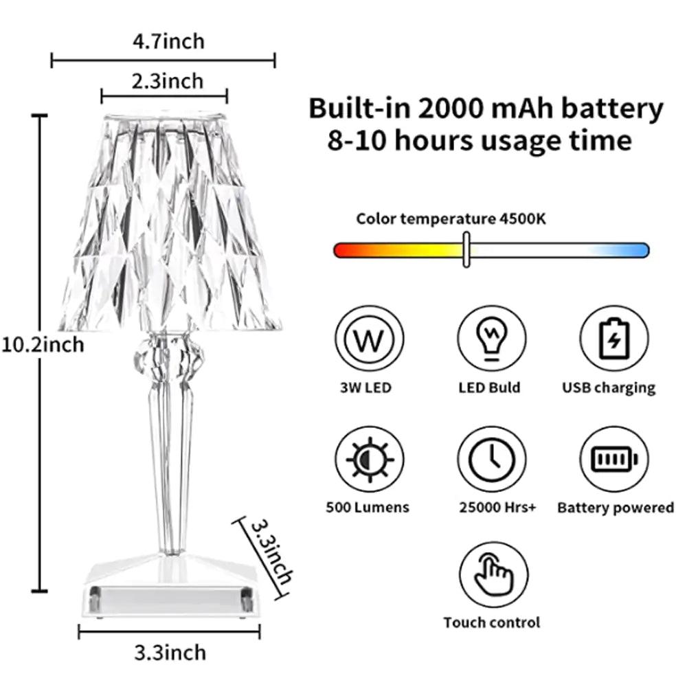 Diamond Table Lamp: USB Touch Sensor LED Night Light - NYLAH'SGLAM